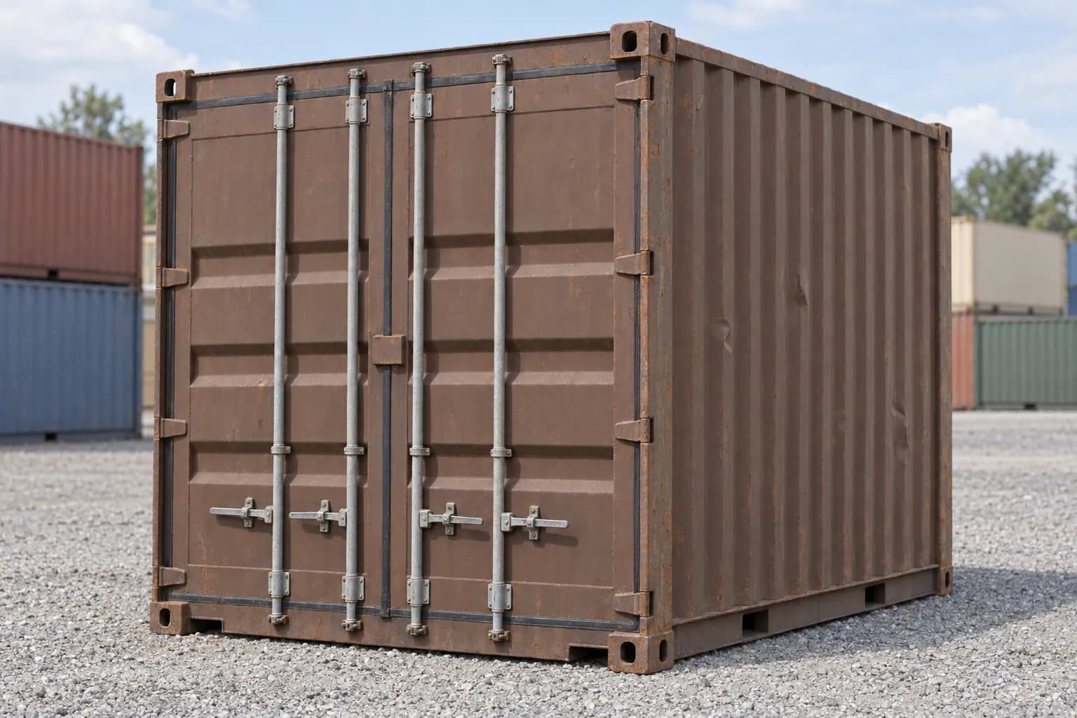 Container 10 pés usado estanque, vista de três quartos