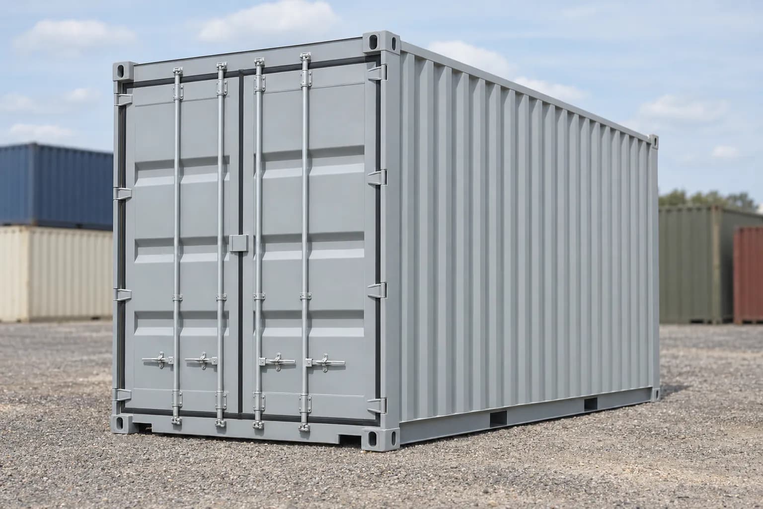 Container 20 pés High Cube primeira viagem, vista de três quartos