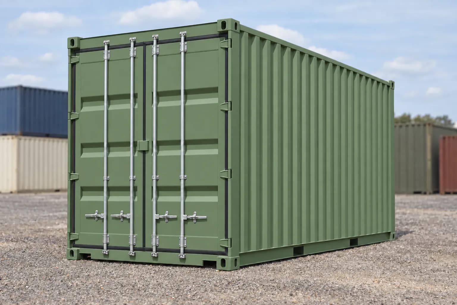 Container 20 pés High Cube primeira viagem verde reseda RAL 6011