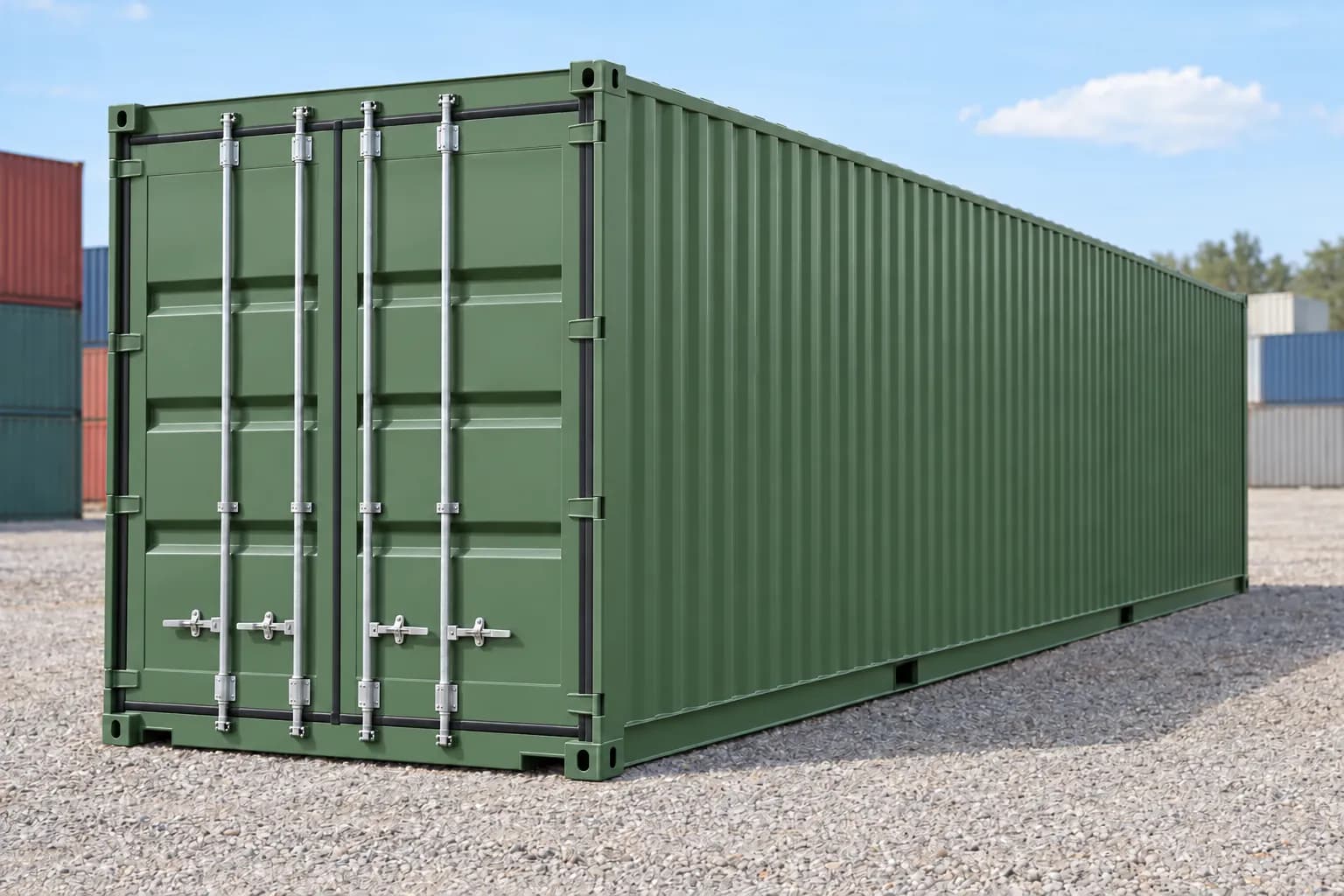 Container 40 pés High Cube primeira viagem verde reseda RAL 6011