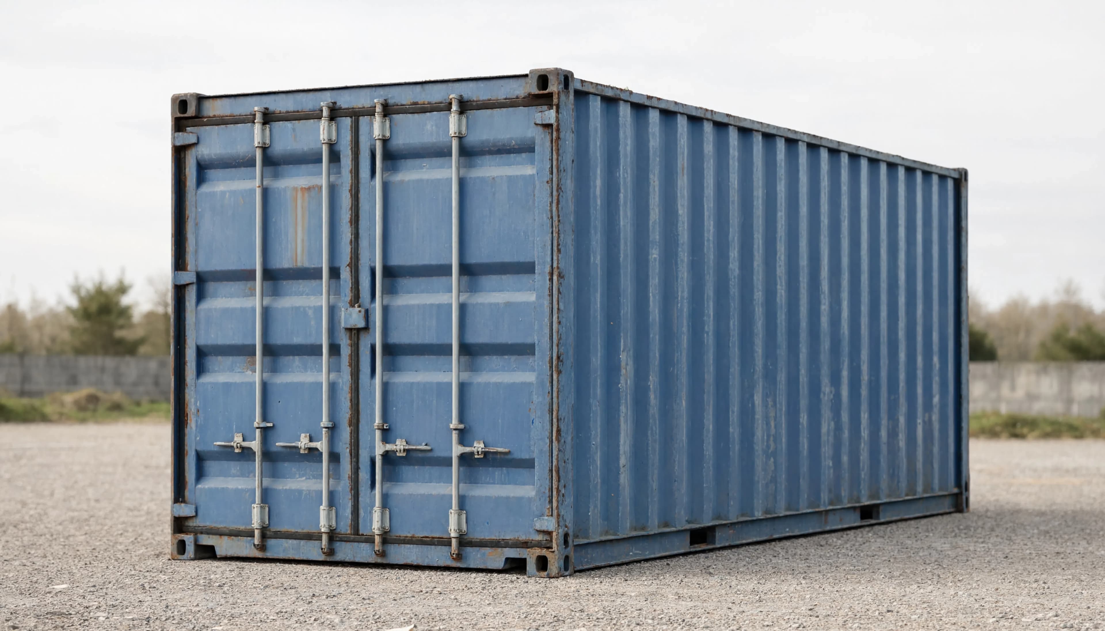 Ilustração de um container marítimo de 20 pés standard, portas fechadas
